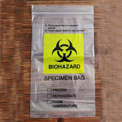 Custom zip-style medical biohazard specimen bags